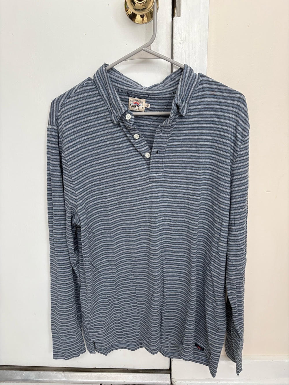 Faherty Blue Striped Long-Sleeve Polo